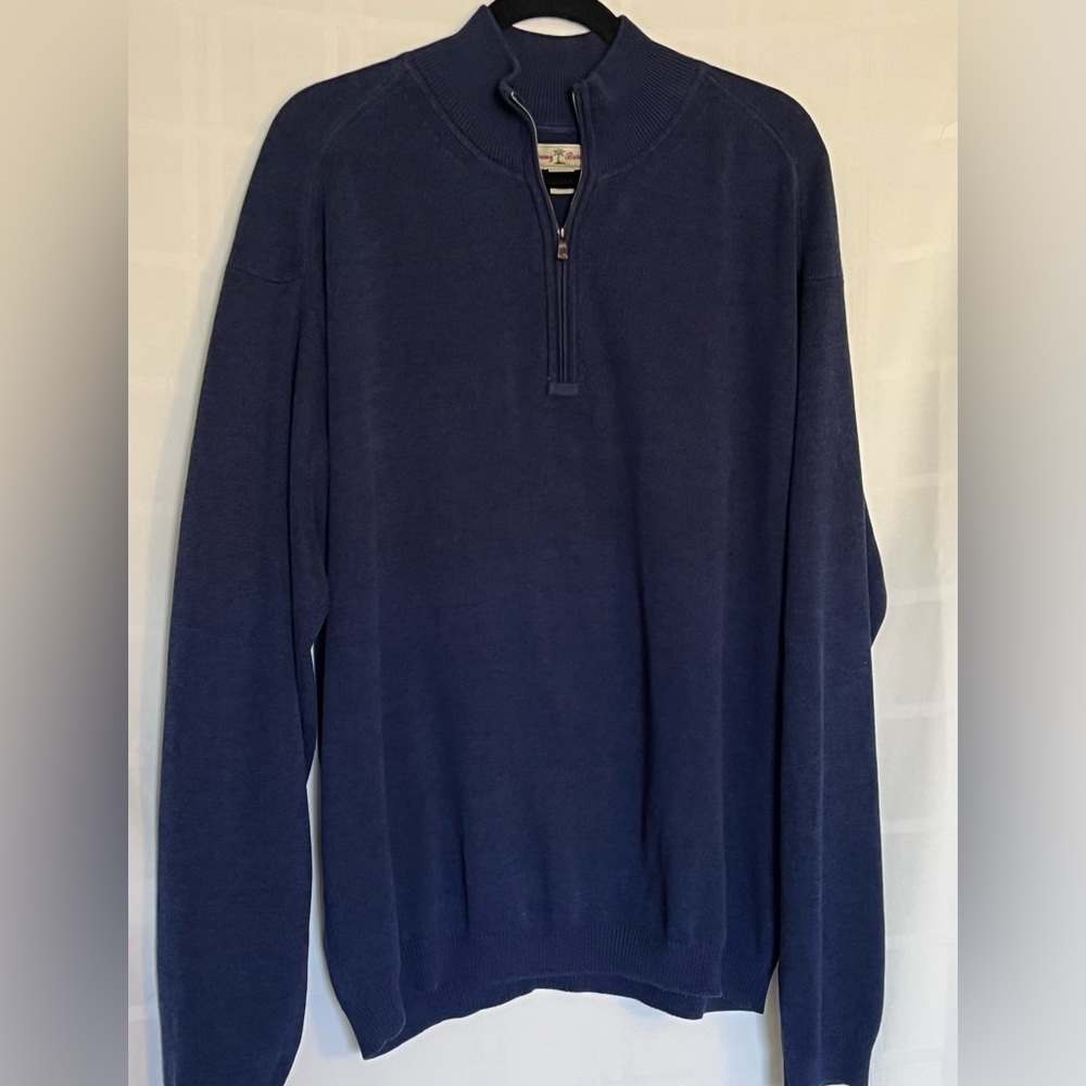 Tommy Bahama Sweater Silk Cotton Blend 1/4 Zip Mens SZ XL Dark Blue